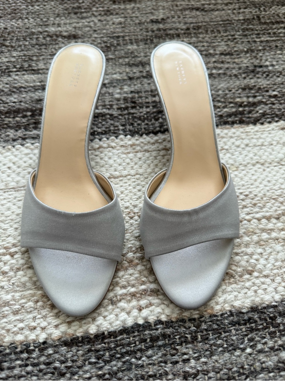 Vintage Barneys New York Silver Grey Satin Heels 39